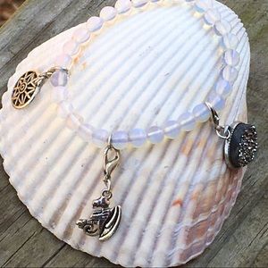 Iridescent Blue Ball Charm Beaded Stretch Bracelet